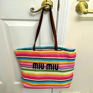 Rainbow designer-style tote - never worn - new condition